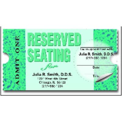Sticker Appointment Card, Green Reserved Seating, 3-1/2" W x 2" H, 500/Pkg - Sticker Appointment Card, 500/Pkg - Green Reserved Seating, 3-1/2" W x 2" H - Image 1