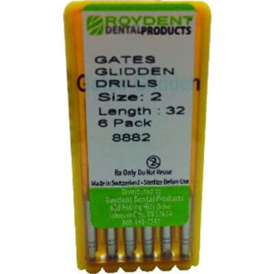 Gates Glidden Drills, 32mm, Size #2, Stainless Steel, 6/Pkg, Roydent Dental Products thumbnail 9