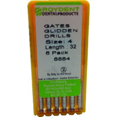 Gates Glidden Drills, 32mm, Size #4, 6/Pkg, Roydent Dental Products, 8884 thumbnail 13
