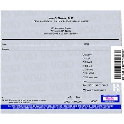 California Prescription Blanks, 1 User, 1 Part, Personalized, 5-1/2" W x 4-1/4" H, 100 Sheets/Pad, 10 Pads/Pkg - California Prescription Blanks – 1 User, 1 Part, Personalized, 5-1/2" W x 4-1/4" H, 100 Sheets/Pad, 10 Pads/Pkg - California Prescription Blanks – 1 User, 1 Part, Personalized, 5-1/2" W x 4-1/4" H, 100 Sheets/Pad, 10 Pads/Pkg - Image 1