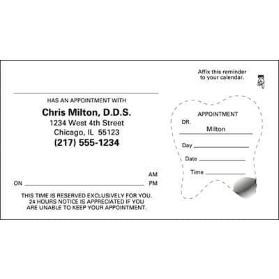 Tooth Sticker Appointment Card, White, 3-1/2" x 2", 500/Pkg thumbnail 2