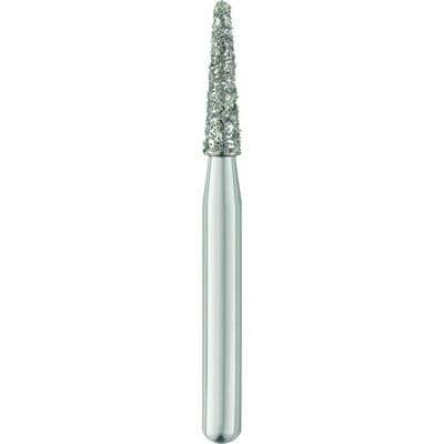 Patterson Disposable Diamond Bur, FG Short Shank, Medium Grit, Blue Ring, Cone Round Taper End #S855-016, 1.6 mm Diameter, 6.0 mm Length, 25/Pkg - Patterson Disposable Diamonds – FGSS, 25/Pkg - Medium, Blue, Cone Round Taper End # S855-016, 1.6 mm Diameter, 6.0 mm Length - Image 1