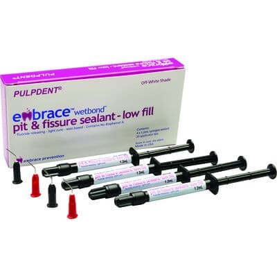 Pulpdent Embrace WetBond Low Fill Pit & Fissure Sealant Kit, Off-White, 4 x 1.2 mL Syringes + 20 Applicator Tips, EMSWLFSK thumbnail 9