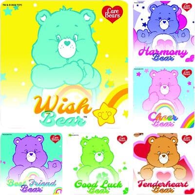 Care Bears Licensed TV Cartoon Stickers, 2-1/2" x 2-1/2", 6 Designs/Roll, 100/Roll - Licensed TV Cartoon Stickers, 2-1/2 W x 2-1/2 H, 6 Designs/Roll, 100/Roll - Care Bears - Image 1