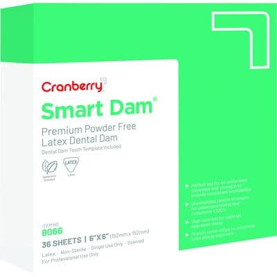 Cranberry Smart Dam Latex Dental Dam, 6" x 6", Medium Gauge, Spearmint Scented, Green, 36/Box thumbnail 5