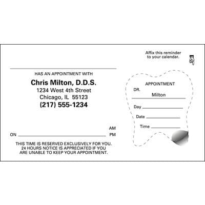 Tooth Sticker Appointment Card, White, 3-1/2" x 2", 500/Pkg - Tooth Sticker Appointment Card, White, 3-1/2 W x 2 H, 500/Pkg - 3-1/2" x 2", 500/Pkg - Image 1