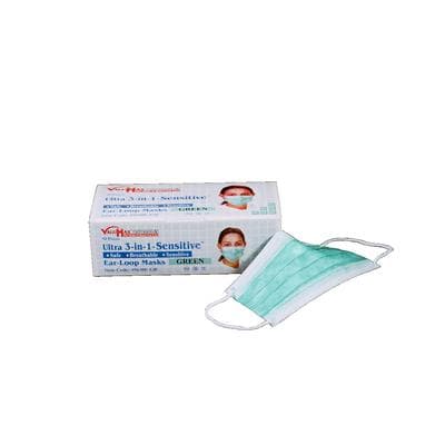 Valumax Ultra 3-in-1 Sensitive Earloop Face Mask, Green, ASTM Level 3, Fluid Resistant, 50/Box, 5630E-GR thumbnail 6