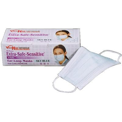 Valumax Extra-Safe Sensitive Earloop Procedure Masks, Sky Blue, Latex-Free, Fluid-Resistant, ASTM Level 3, 50/Box, 5430E-SB thumbnail 7