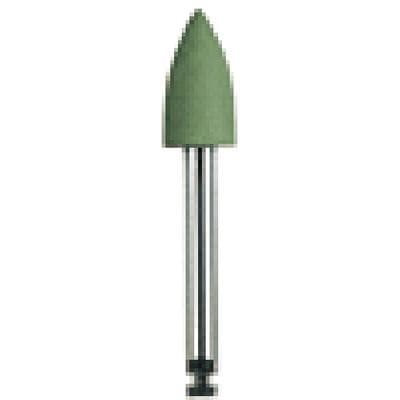 NTI Green Silicone Polisher, Right Angle Latch, Flame Shape, Superfine Grit, Size 047, 10/Pkg - NTI® Green Silicone Polishers – Right Angle Latch, 10/Pkg - Point - Image 1