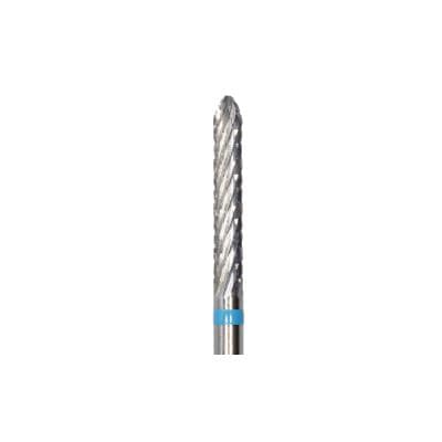Meisinger Tungsten Carbide Cutter, HM 487GX-023, X-Cut Medium, Blue Ring, Torpedo Bevel, HP, 2.3 mm Diameter, 14.0 mm Head Length thumbnail 5