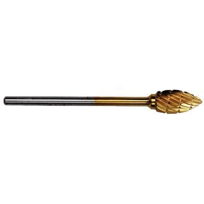 Patterson® Gold Titanium Nitride Lab Bur, HP Standard, Flame, #61A/81A, 6.350 mm Diameter, 12.700 mm Length, 1/Pkg - Patterson® Gold Titanium Nitride Lab Burs – HP Standard, 1/Pkg - Flame, # 61A/81A, 6.350 mm Diameter, 12.700 mm Length - Image 1