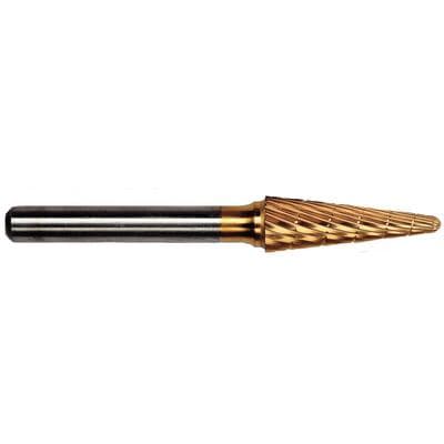 Patterson® Gold Titanium Nitride Lab Bur – Lathe, Cone, # B, 9.525 mm Diameter, 27.000 mm Length, 1/Pkg - Patterson® Gold Titanium Nitride Lab Burs – Lathe, 1/Pkg - Cone, # B, 9.525 mm Diameter, 27.000 mm Length - Image 1