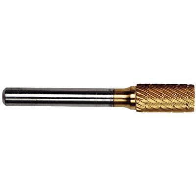 Patterson® Gold Titanium Nitride Lab Bur – Lathe, Cylinder, # E, 9.525 mm Diameter, 19.050 mm Length, 1/Pkg - Patterson® Gold Titanium Nitride Lab Burs – Lathe, 1/Pkg - Cylinder, # E, 9.525 mm Diameter, 19.050 mm Length - Image 1