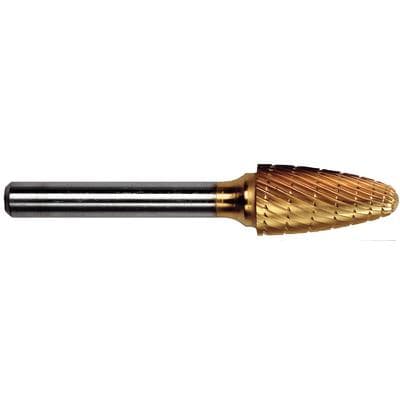 Patterson® Gold Titanium Nitride Lab Bur, Lathe, Tapered Fissure, #A, 12.7 mm Diameter, 25.4 mm Length, 1/Pkg - Patterson® Gold Titanium Nitride Lab Burs – Lathe, 1/Pkg - Tapered Fissure, # A, 12.700 mm Diameter, 25.400 mm Length - Image 1