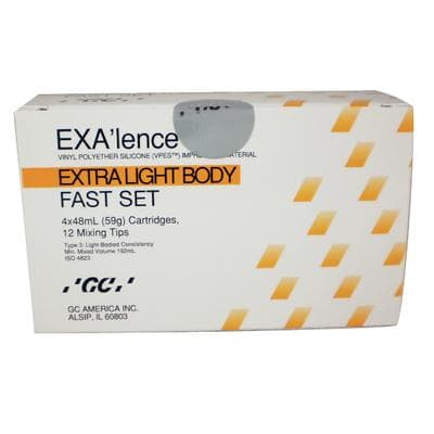 GC America EXA'lence VPES Impression Material Refill, Extra Light Body, Fast Set, 48 mL Cartridges, 4/Pkg with 12 Mixing Tips, Yellow, 137204 thumbnail 12