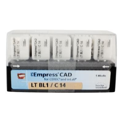 IPS Empress CAD LT C14 Milling Blocks, Shade BL1, Low Translucency, Leucite-Reinforced Glass-Ceramic, 5/Box thumbnail 6