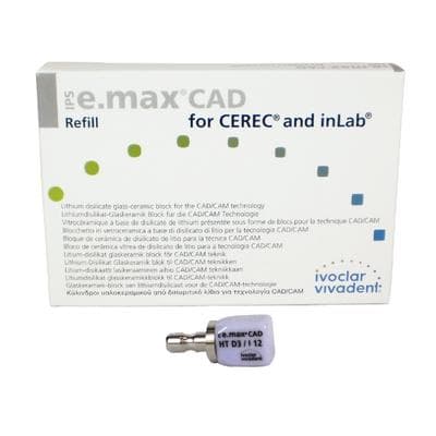 IPS e.max CAD CEREC/inLab HT I12 D3 Lithium Disilicate Milling Blocks, High Translucency, Shade D3, 5/Box thumbnail 9