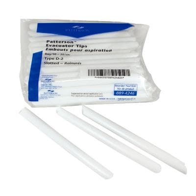 Patterson® HVE Aspirator Tips, Disposable, Slotted, White, 50/Pkg - Patterson® HVE Aspirator Tips – Disposable – 50/Pkg - Slotted - Image 1