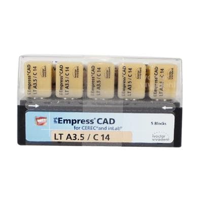 IPS Empress CAD LT (Low Translucency) Leucite-Reinforced Glass-Ceramic Milling Blocks, Shade A3.5, Size C14, 5/Box thumbnail 10
