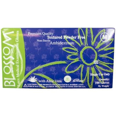 Blossom® Latex Exam Gloves with Aloe Vera, Powder Free, Non-Sterile, Medium, 100/Box - Blossom® Latex Exam Gloves with Aloe Vera – Powder Free, 100/Box - Medium - Image 1