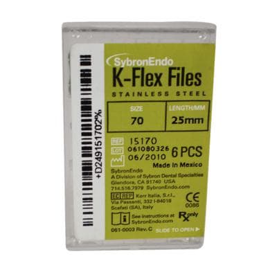 Kerr K-Flex Endodontic Files, #70 (Green), 25mm, Stainless Steel, Color-Coded Plastic Handle, 6/Pack, #15170 thumbnail 17