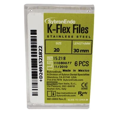 Kerr K-Flex Endodontic Files, #20 (Yellow), 30mm, Stainless Steel, 6/Box, 15218 thumbnail 19