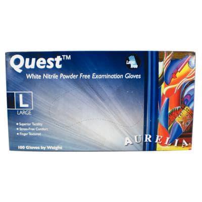 Aurelia® Quest™ White Nitrile Exam Gloves, Powder Free, Non-Sterile, Large, 100/Box, 92898 thumbnail 2