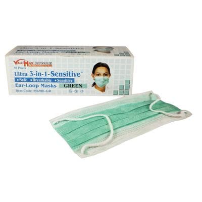 Valumax Ultra 3-in-1 Sensitive Earloop Face Mask, Green, ASTM Level 3, Fluid Resistant, 50/Box, 5630E-GR thumbnail 7