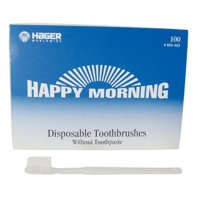 Hager Worldwide Happy Morning Disposable Toothbrush, Single-Use, Soft Bristles, Without Toothpaste, 100/Box, 605403 thumbnail 17