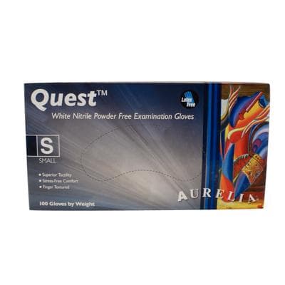 Aurelia® Quest™ White Nitrile Exam Gloves, Powder Free, Non-Sterile, Small, 100/Box, 92896 thumbnail 2