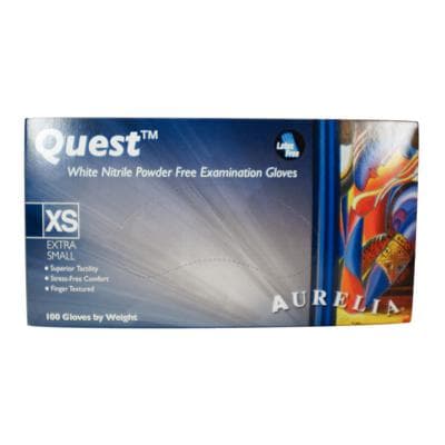 Aurelia® Quest™ White Nitrile Exam Gloves, Powder Free, Non-Sterile, Extra Small, 100/Box, 92895 thumbnail 2