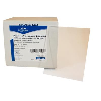 Patterson® Mouthguard EVA Material – Vacuum Forming, Clear, 5" x 5" Sheets, 0.080" Thickness, 25/Pkg - Patterson® Mouthguard EVA Material – Vacuum Forming, Clear, 5" x 5", 25/Pkg - 0.080" Thickness - Image 1