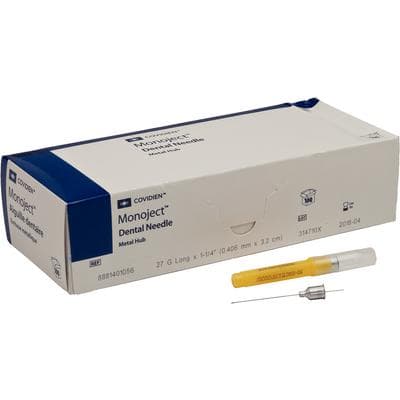 Monoject 401 Metal Hub Sterile Dental Needle, 27 Gauge Long (1 3/8 in / 36.5 mm), Yellow, 100/Box, #8881401056 thumbnail 11