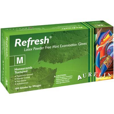 Aurelia Refresh Powder-Free Latex Exam Gloves, Peppermint Scented, Green, Medium, 100/Box, 99227 thumbnail 3