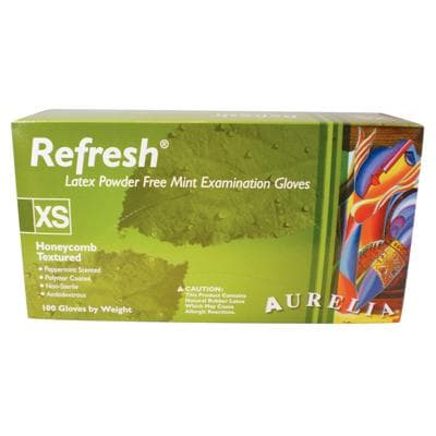 Aurelia® Refresh™ Powder-Free Latex Exam Gloves, Peppermint Scented, Green, Extra Small, 100/Box, 99225 thumbnail 3