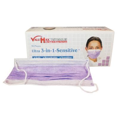 Valumax Ultra 3-in-1 Sensitive Earloop Mask, Purple, ASTM Level 2, 50/Box, 5630E-PP thumbnail 7