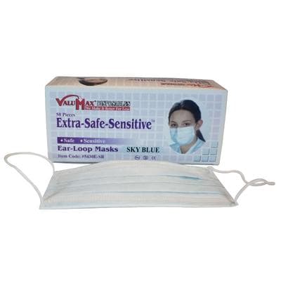 Valumax Extra-Safe Sensitive Earloop Procedure Masks, Sky Blue, Latex-Free, Fluid-Resistant, ASTM Level 3, 50/Box, 5430E-SB thumbnail 8