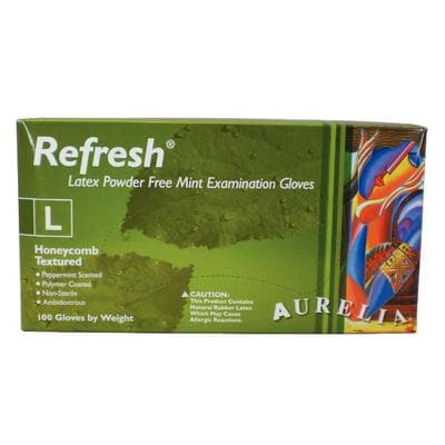 Aurelia® Refresh™ Powder-Free Latex Exam Gloves, Peppermint Scented, Green, Large, 100/Box, 99228 thumbnail 3