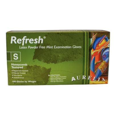 Aurelia® Refresh™ Exam Gloves, Powder Free, Latex, Peppermint Scented, Green, Small, 100/Box, 99226 thumbnail 3