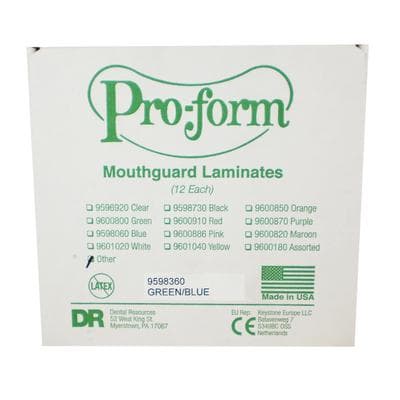 Pro-Form Mouthguard Laminates Dual-Color, 0.160" (4mm), 5" x 5" Sheets, Blue/Green, 12/Pkg, 9598360 thumbnail 7