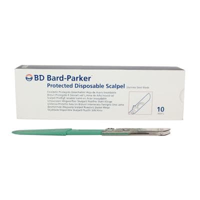 BD Bard-Parker Disposable Sterile Safety Scalpel, Size 12, Retractable Blade, Green Plastic Handle, 10/Pkg thumbnail 6