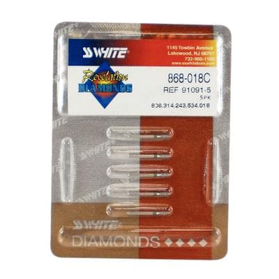 SS White Revelation Diamond Bur, Flame, Coarse Grit, Friction Grip, 868-018C, 5/Pkg, 91091-5 thumbnail 10