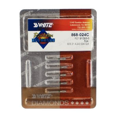 SS White Revelation Diamond Bur, Flame Shape, Coarse Grit, Friction Grip, #868-024C, 5/Pk, 91093-5 thumbnail 11