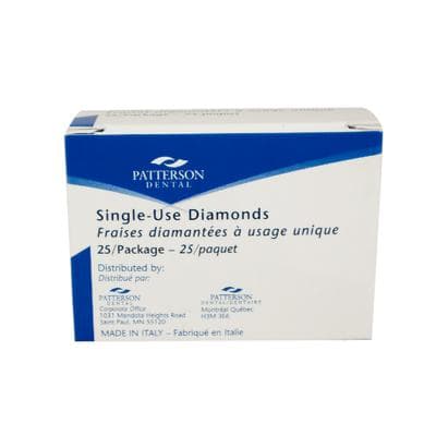 Patterson® Disposable Diamond Bur, FG, Coarse, Green Ring, Round End Taper, 1.4 mm Diameter, 8.0 mm Length, 25/Pkg, #856-014C - Patterson® Disposable Diamonds – FG, Coarse, Green, Round End Taper, 25/Pkg - # 856-014C, 1.4 mm Diameter, 8.0 mm Length - Image 1