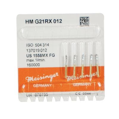 Meisinger HMG21RX-012-FG Tungsten Carbide Crown Cutter Bur, Round End Cylinder, Cross Cut, FG, 1.2 mm, ISO #1558, 5/Pkg thumbnail 5