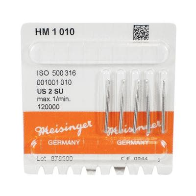 Meisinger Tungsten Carbide Bur HM1 Round FG XL, Bur #2, 1.0 mm Diameter, 25 mm Shank Length, 5/Pkg, HM1-010-SU thumbnail 6