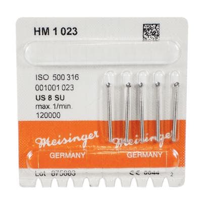 Meisinger HM1 Tungsten Carbide Bur, Round #8, Friction Grip Extra Long (FGXL/Surgical), 2.3 mm Head Diameter, 5/Pkg, HM1-023-SU thumbnail 6