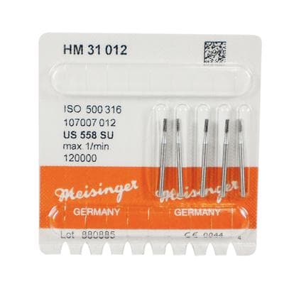 Meisinger Tungsten Carbide Bur #558, HM31 Straight Fissure Cross Cut, Friction Grip Extra Long (FGXL/Surgical), 1.2 mm Diameter, 5/Pkg thumbnail 5