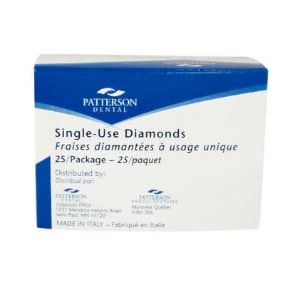 Patterson Disposable Diamond Bur, FG Short Shank, Cylinder Flat End, Medium Grit, Blue Ring, 1.0 mm Diameter x 3.0 mm Length, 25/Pkg, # S835-010M - Patterson Disposable Diamonds – FGSS, 25/Pkg - Medium, Blue, Cylinder Flat End, # S835-010M, 1.0 mm Diameter, 3.0 mm Length - Image 1