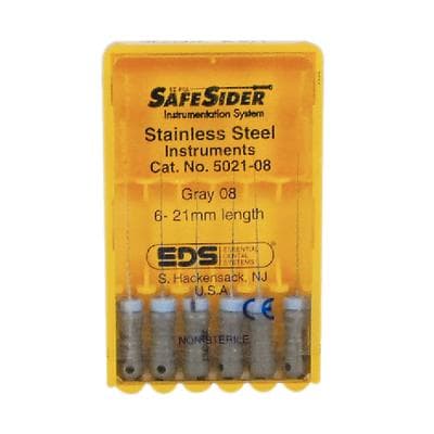 SafeSiders Endodontic Hand Reamers, 21 mm, 0.02 Taper, #08, Grey, Stainless Steel, 6/Pkg, 5021-08 thumbnail 11